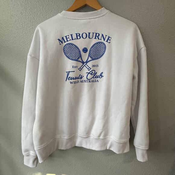 Wilo The Label Tennis Club White Crew Neck Sweater Size Med Preppy - Picture 6 of 8
